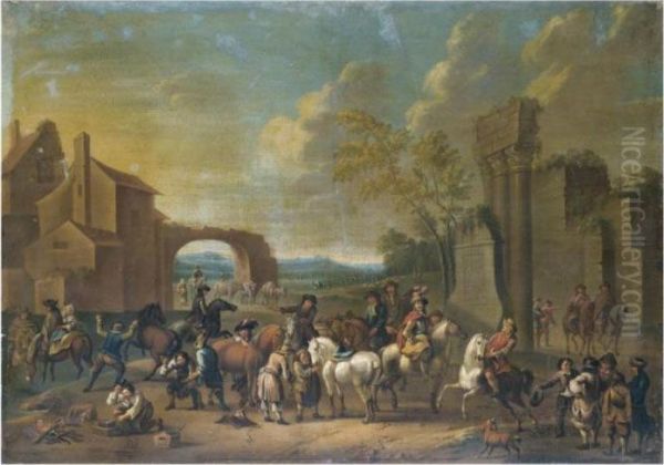 Cavaliers Preparing For An Excursion In An Italianate Landscape - view 1
