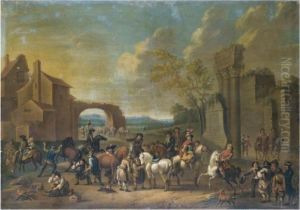 Cavaliers Preparing For An Excursion In An Italianate Landscape