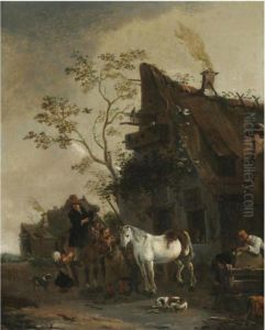 A Village Scene With Figures Outside A Farrier's Shop by Thomas Wyck