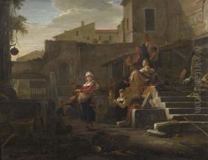 Italian Village In The Evening With Figures.