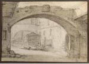 An Italianate Courtyard, Seen Through An Arch by Thomas Wyck