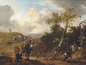 A Wooded Landscape With Travellers Ambushed On A Country Road by Thomas Wyck
