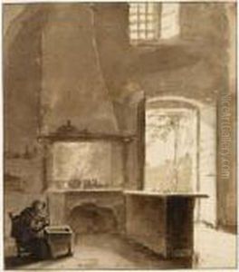 A Kitchen Interior With An Old Woman Reading by Thomas Wyck