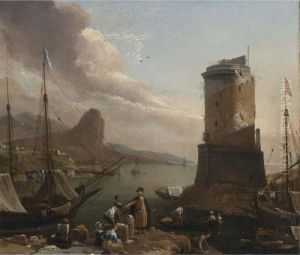 A View Of A Mediterranean Port
With Ships Moored, Street Vendors On The Quay, And Fishermen Near A
Watch Tower by Thomas Wyck
