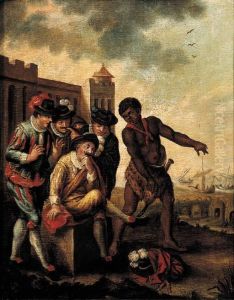 Merchants In Fancy Costume Attended By A Slave In A Mediterranean Harbour by Thomas Wyck
