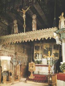 General view of the painted interior of the church in Debno Podhalanskie
