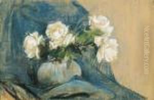 White Roses And Blue Draperie by Leon Wyczolkowski
