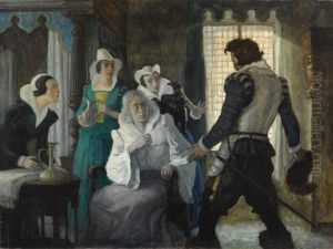 And There, Quite Close To Him
Was Elizabeth Among Her Ladies, In Adressing Gown, Unpainted, Without
Her Wig, Her Grey Hair Hanging Inwisps About Her Face, And Her Eyes
Starting From Her Head. by Newell Convers Wyeth