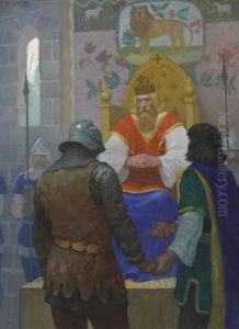 Prince Leo Presents Rogero To Charlemagne by Newell Convers Wyeth