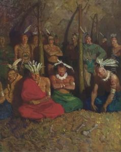 In The Council Lodge: "a Flaring
 Torch Was Burning In The Place, And Sent Its Red Glare From Face To 
Face And Figure To Figure, As It Waved In The Currents Of The Air."