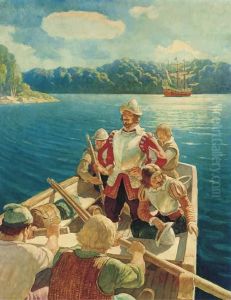 Captain George Waymouth On The Georges River by Newell Convers Wyeth