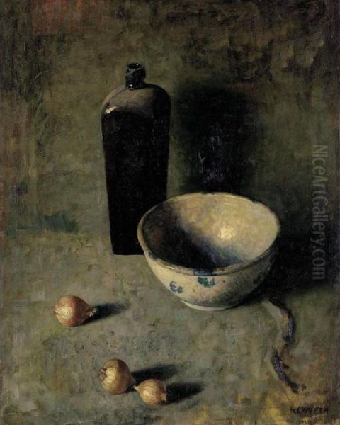 Still Life With Bowl, Onions And Bottle - view 1