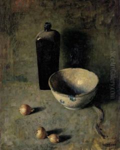 Still Life With Bowl, Onions And Bottle by Newell Convers Wyeth
