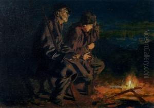 Two Polish Soldiers At A Campfire - view 1