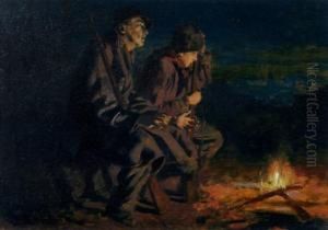 Two Polish Soldiers At A Campfire