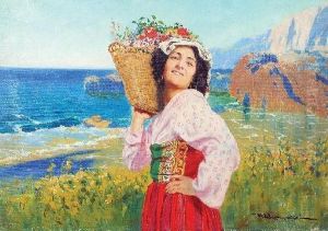 Dziewczyna Z Koszem Kwiatow