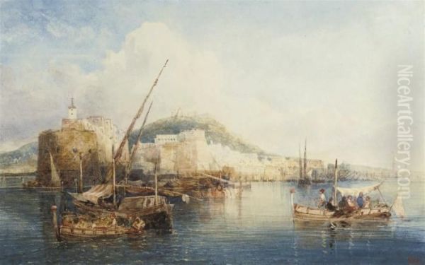 Fishing Vessels Before The Castel Dell'ovo, Naples - view 1