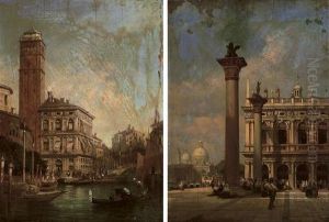 Venetian Canal Scene; And A View Of St. Mark's Square, Venice by William Wyld