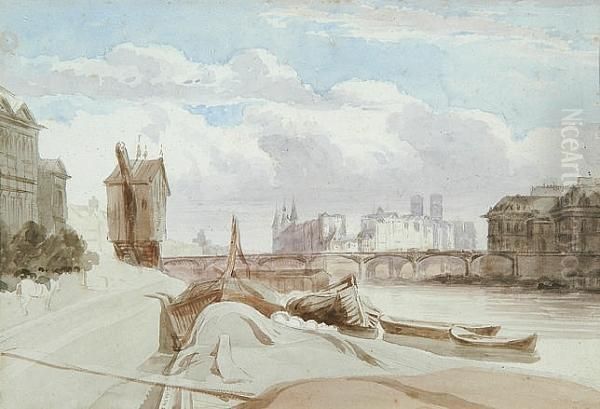 A Continental River Landscape (possibly Paris) - view 1