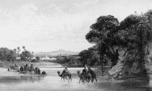 Afrique Du Nord, Caravanne Passant La Riviere.