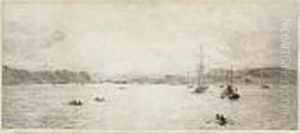 Yachts And Other Craft On The 
West Coast; Arthur's Seat Edinburgh; Coastal View With Children Playing 
On The Beach by William Lionel Wyllie