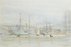 Dinghies Racing On The Medina At Cowes With The Steam Yacht by William Lionel Wyllie
