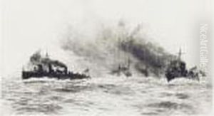Flotilla Of Corvettes At Speed by William Lionel Wyllie