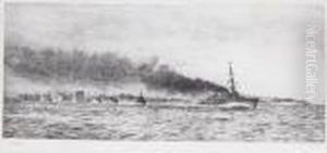 H.m.s Champion And The 13th Flotilla, Leading In The Jutland Battle by William Lionel Wyllie
