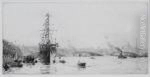 Hms President On The Thames by William Lionel Wyllie