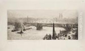 Cleopatra's Needle With The Charing Crossbridge And Houses Of Parliament Beyond by William Lionel Wyllie