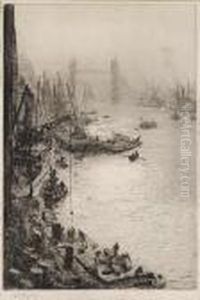 Work On The Thames, With Tower Bridgebeyond by William Lionel Wyllie