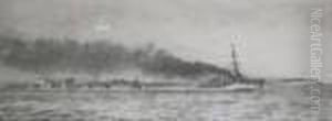 Destroyers In Convoy Under Fire