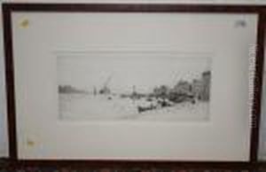 Steamer Being Towed Into A Continentalharbour by William Lionel Wyllie