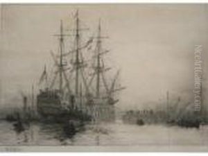 Hms Victory Entering Portsmouth Harbour by William Lionel Wyllie