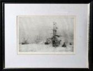 A Warship Entering Portsmouth Harbour by William Lionel Wyllie