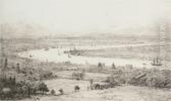 View Of The Thames, The Queen's
House And Royal Naval Hospital, Greenwich (illustrated); And London
Bridge With St. Paul's Cathedral Beyond - view 1