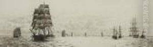 A Busy Shipping Channel by William Lionel Wyllie