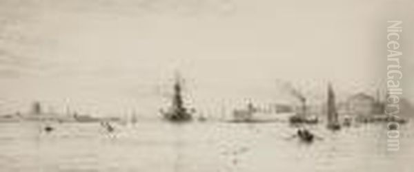 Battleship In A Busy Mediterranean Harbour - view 1