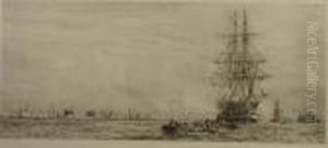 Hms Victory Off Portsmouth by William Lionel Wyllie