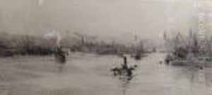 Etching Of Boats In Port by William Lionel Wyllie