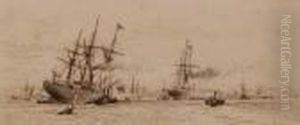 Busy Shipping Scene by William Lionel Wyllie