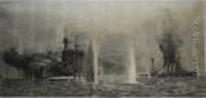 Battle Of Jutland With Warspite And Warrior by William Lionel Wyllie