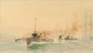 A Fiotilla Of Destroyers Cruises by William Lionel Wyllie