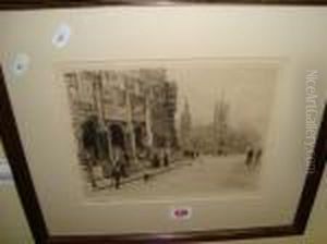An Etching Of Figures Outside Westminster Hospital