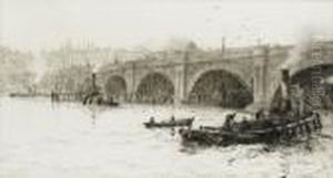 Old Waterloo Bridge From The South Bank by William Lionel Wyllie