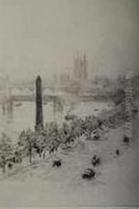 Cleopatra's Needle, Charing Cross Bridge And Westminster From The Savoy Hotel