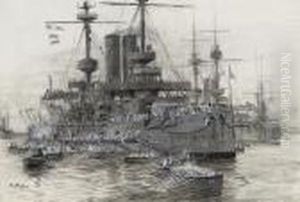 Battleships Of The Home Fleet Sending Out Anchors In Boats Battleships Of The Home Fleet Sending Out Anchors In Boats