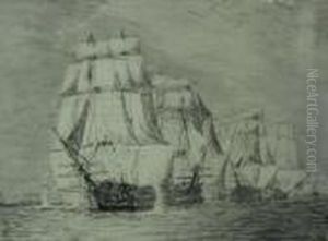Victory Breaking The Line At Trafalgar by William Lionel Wyllie