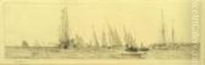 'yachts And Sailing Ship Off A Headland by William Lionel Wyllie