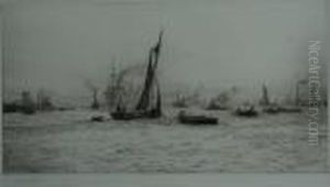 Blackwall Reach On The Thames Etching by William Lionel Wyllie